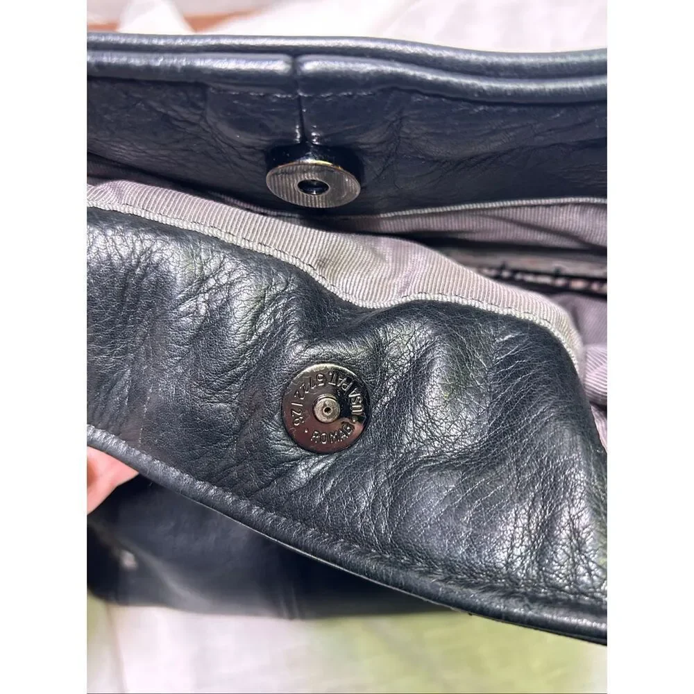 Black Leather Slouchy Hobo Bag Snakeskin Strap Silver Ring Hardware Y2K